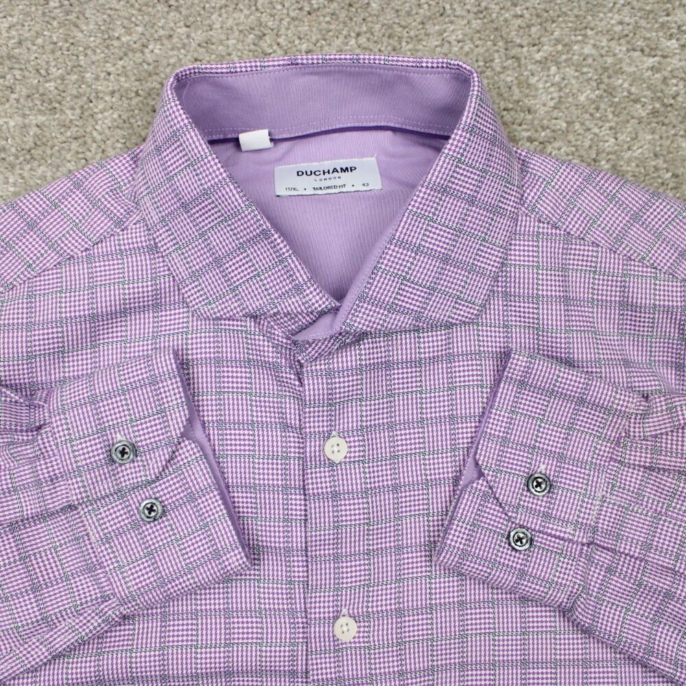 Duchamp London Shirt Mens 17, 43 (XL) Purple Tailored Fit Cotton L/S‎ Button Up